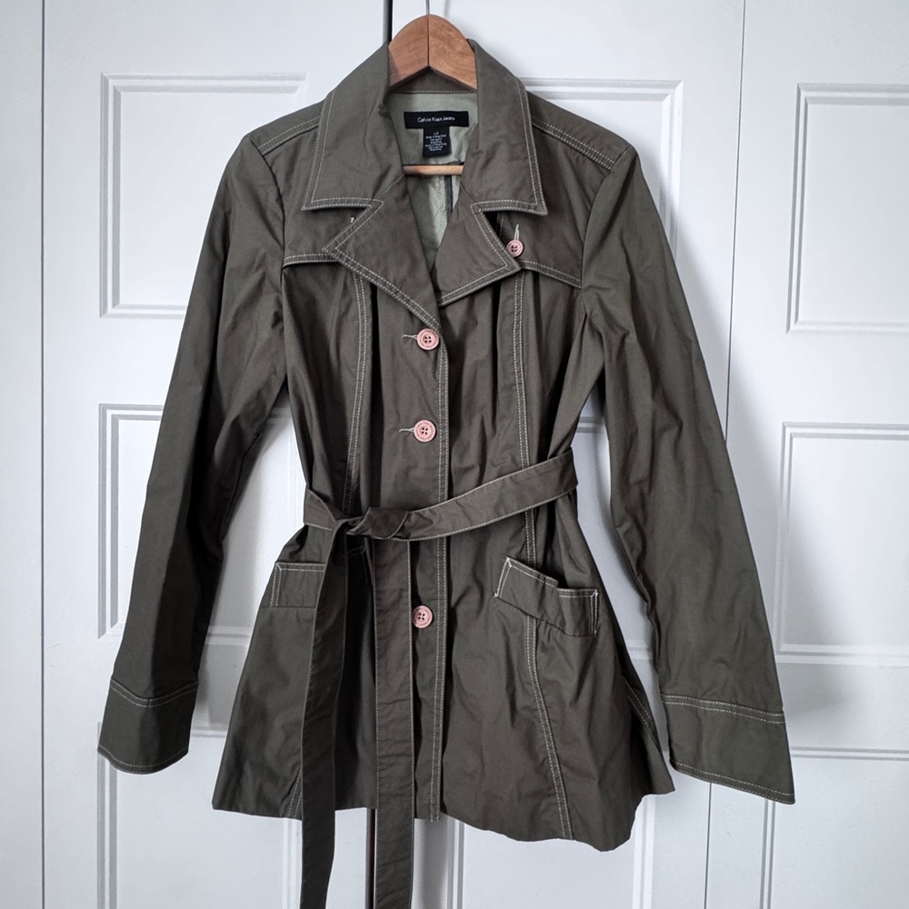 Calvin Klein Jeans Women's Olive Green Belted Jacket. Size L